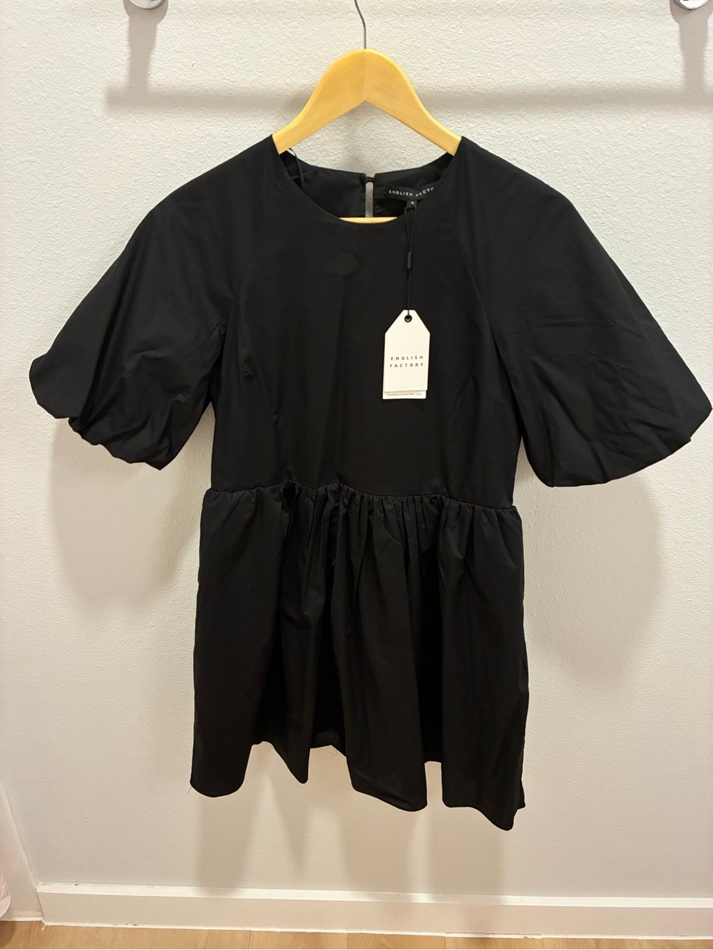 NWT English Factory Black Balloon Sleeve Mini Dress S